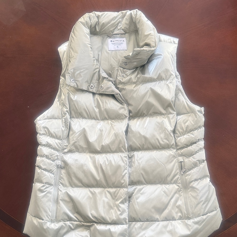 ATHLETA Shiny Silver Puffer Vest